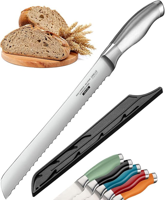 Orblue Serrated Bread Knife with 10-inch Upgraded Stainless Steel Razor Sharp Wavy Edge Width - Bread Cutter Ideal for Slicing Homemade Bagels and Cake