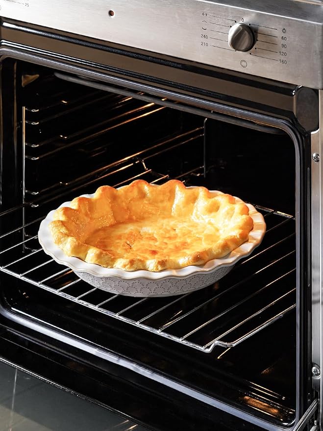 LE TAUCI Pie Pans for Baking 9 Inch, Ceramic Pie Plate for Apple Pie, Round Baking Dish Oven Safe, Embossment Housewarming Wedding Present - 36 OZ, Set of 2, Fireworks + Honey Comb, Arctic White