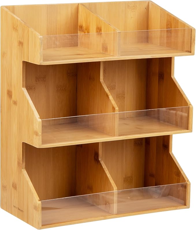 Mind Reader Coffee Pod Condiment Station, Countertop Organizer, Kitchen, Rayon from Bamboo, 13" L x 6.25" W x 15.25" H, Brown