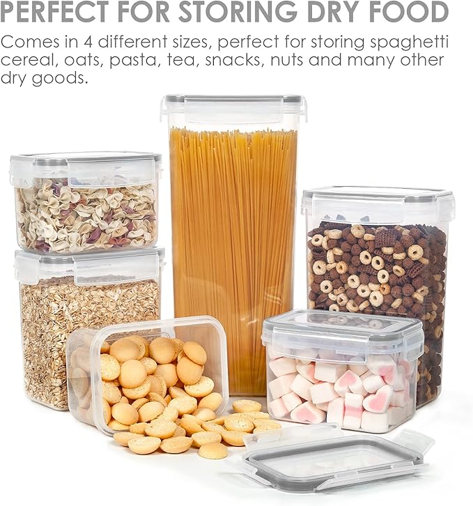 Vtopmart Airtight Food Storage Containers with Lids, 24 pcs Plastic Kitchen and Pantry Organization Canisters for Cereal, Dry Food, Flour and Sugar, BPA Free, Includes 24 Labels,Gray