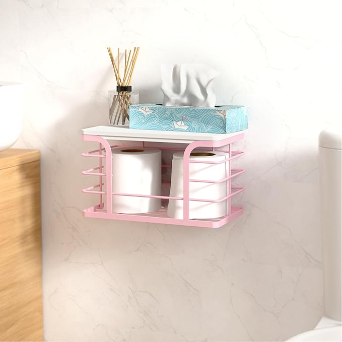 2 Pack Trash Bag Holder with Bamboo Top,Stackable Storage Bathroom Organizer Kitchen Laundry Pantry Organizers for Countertop Organization,Pink