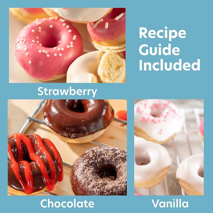 Mini Donut Maker- Electric NonStick Surface Makes 7 Small Doughnuts- Decorate Frost Ice Your Own for Kid Friendly Baked Dessert Treat- Unique Cooking Activity for Adults, Easy Bake Brunch Gift for Her