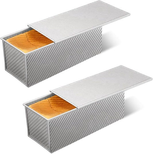 2 Pack Large Pullman Loaf Pan with Lid,Nonstick Bakeware Bread Pan,2.2lb,Bread Pans for Homemade Bread/Toast/Sourdough,Sandwich Bread Loaf Pan,Silver