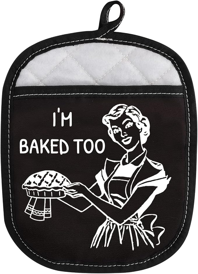 Novelty Baking Gift Heat Resistant Potholder Oven Pad with Pocket I’m Baked Too Funny Baker Gift for Mom Sister Friend (I'm Baked Too Black)