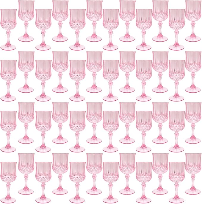 Plastic Wine Glasses,Plastic Goblets Vintage Style Cordial Drinking Glasses for Wedding Reception, Grand Event Party Supplies (48, Pink)
