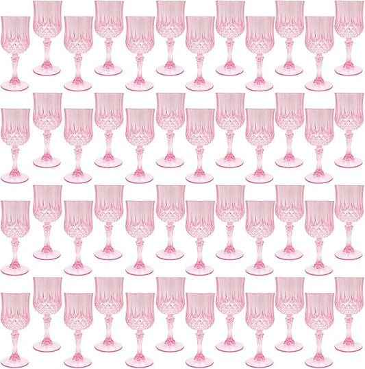 Plastic Wine Glasses,Plastic Goblets Vintage Style Cordial Drinking Glasses for Wedding Reception, Grand Event Party Supplies (48, Pink)