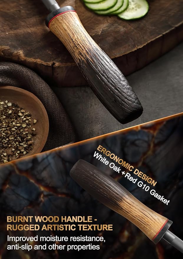 XINZUO 9.1 Inch Knife Sharpener Rod,High-Carbon Steel Hard Chrome Plating Honing Rod For Various Kitchen Knives Grinding, Pruning Shears With White Oak + Red G10 Gasket Handle