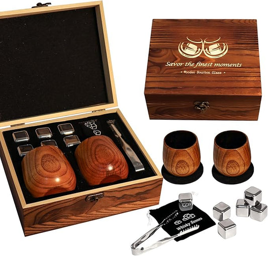 Charred Wooden Bourbon Drinking Glass, Bourbon Gifts for Men, Handcrafted Premium Whiskey Glasses for Dad, Great Whiskey Gifts for Men, Perfect Presents for Boyfriend Father Friends, Wine Tumbler