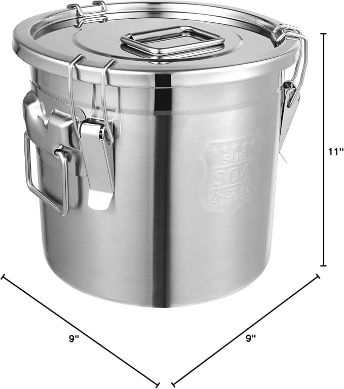 304 Stainless Steel Airtight Canister for Kitchen, 3.2Gal Canisters Container with Lids and Sturdy Locking Clamp,Bucket Food Storage Containers Airtight for Flour Coffee Bean Tea (12L)
