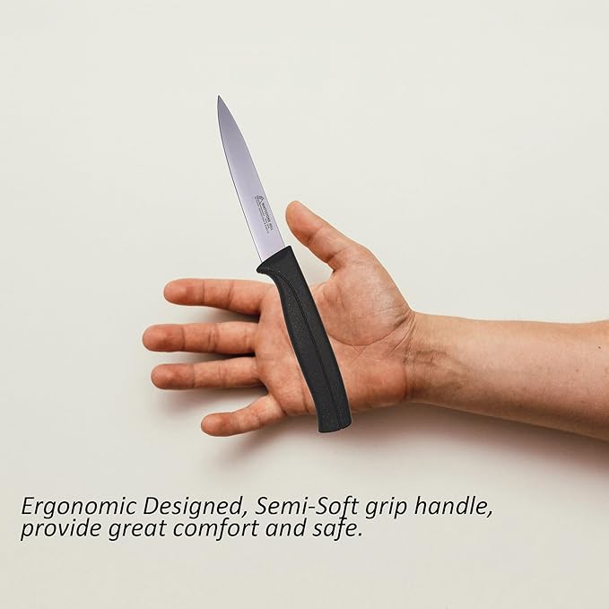 Paring Knife 4 Inch - MATTSTONE HILL Kitchen Utility Knife, Vegetable Knife, Slim Blade, Premium Stainless Steel, Semi Soft Handle, Black