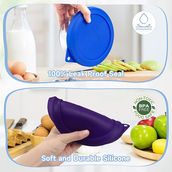 Sophico 4 Cup Round Silicone Storage Cover Lids Replacement for Anchor Hocking and Pyrex 7201-PC Glass Bowls (Container not Included) (Mix2)