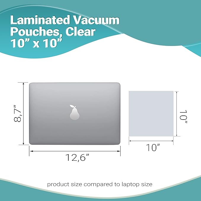 APQ Pack of 1000 Co-Extruded Vacuum Pouches, Clear 10 x 10. Vacuum Food Bags 10x10. Thickness 3 mil. Polyethylene Bags for Packing and Storing. Perfect for Industrial, Food Service.