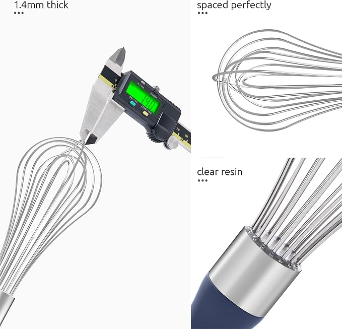 U-Taste Balloon Whisk for Cooking: 18/10 Stainless Steel Kitchen Wire Whisk, Medium Heavy Duty Egg Beater, Hand Baking Mixing Tool with 8 High Flex Wires for Stirring, Blending Sauce (Midnight Blue)