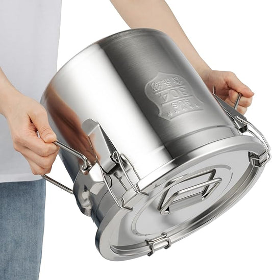 304 Stainless Steel Airtight Canister for Kitchen, 3.2Gal Canisters Container with Lids and Sturdy Locking Clamp,Bucket Food Storage Containers Airtight for Flour Coffee Bean Tea (12L)