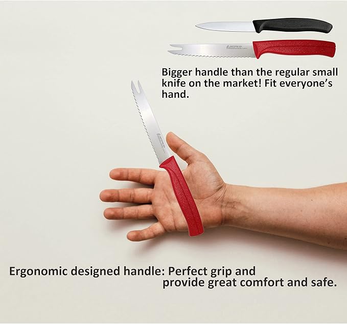 Tomato Knife - MATTSTONE HILL 5 Inch Serrated Kitchen Utility Knife, Serrated Cheese Tools, German X50CrMoV Steel, Red Handle