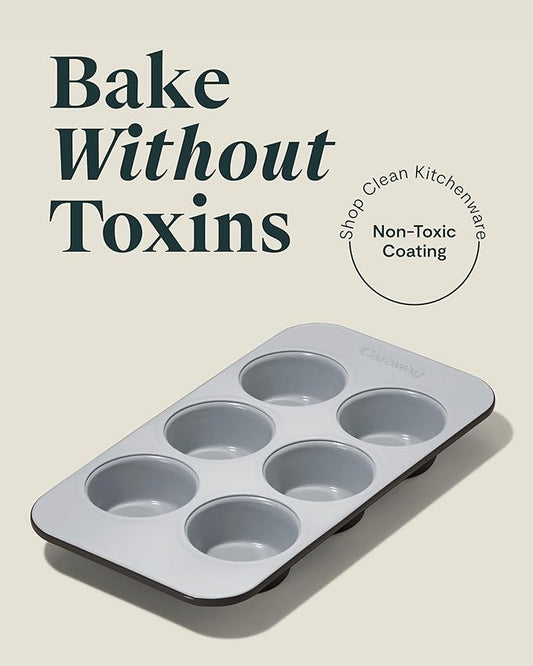 Caraway Nonstick Ceramic 6 Cup Muffin Pan Duo – Non-Toxic, PTFE & PFOA Free – Oven Safe – Aluminized Steel Core – Small Muffin Pan for Baking Cupcakes, Muffins & More - Black