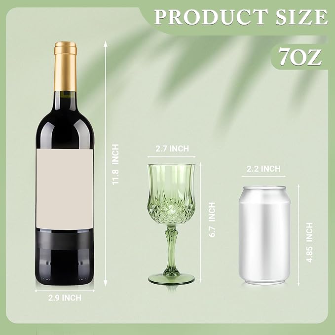 Plastic Wine Glasses,Plastic Goblets Vintage Style Cordial Drinking Glasses for Wedding Reception, Grand Event Party Supplies (12, New Green)