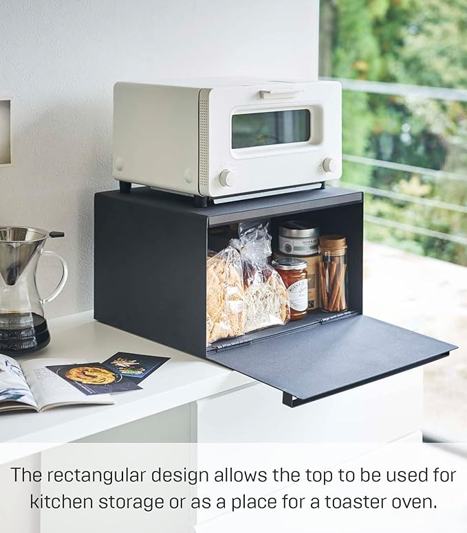Yamazaki Home Tower Bread Box Keeper Holder Container, Metal Bread Holder Saver, Slim Space Saving Counter Storage - Horizontal - Steel