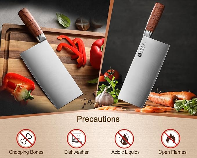 XINZUO 7.4 Inch Professional Chinese Chef Knife,Razor-Sharp Composite Stainless Steel Cleaver Kitchen Knife For Cutting Meat,Vegetable With Red Wood Handle
