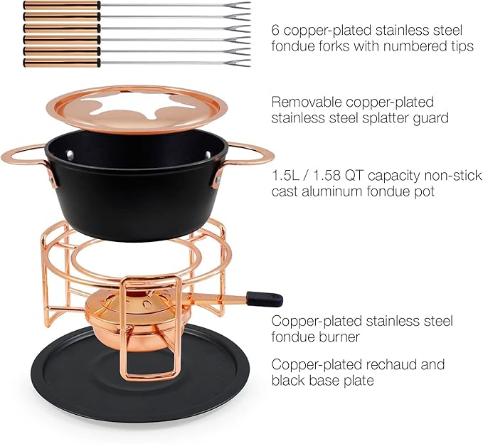 Swissmar Realp 11-Piece Cast Aluminum Fondue Set - Ideal for Melting Cheese & Chocolate Fondue, Oil & Broth Cooking - Perfect for Kitchen Collection & Wedding Gifts - 1.5 Liter / 1.58 Quarts
