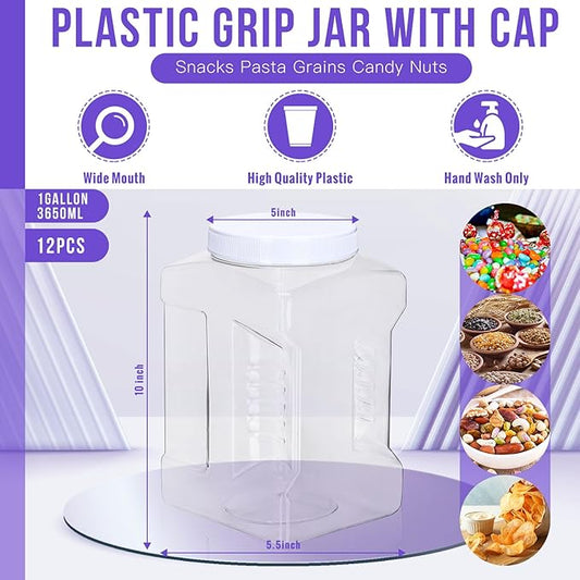 Gerrii 18 Pcs 1 Gallon Plastic Jars with Cap Clear Storage Containers Grip Jars Multi Use White Lid Dried Food Canisters PET Plastic Bulk 1 Gallon Containers for Kitchen Fermentation Food Storage