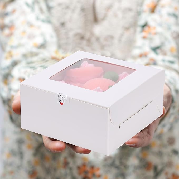 20Packs- 6 Count White Cupcake Containers Bakery Cake Boxes, Birthday, Wedding, Christmas party, Auto-Popup Cupcake Boxes for personalized gift giving , Cookies, Baking Gift Display, cake boxes