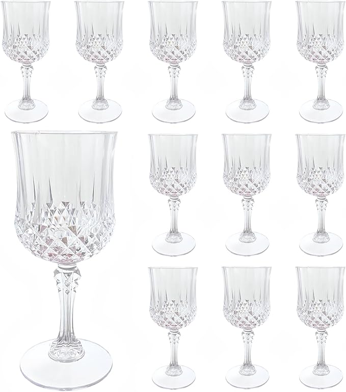 Plastic Wine Glasses,Plastic Goblets Vintage Style Cordial Drinking Glasses for Wedding Reception, Grand Event Party Supplies (12, transparent)
