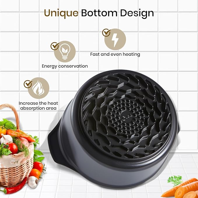 5.6Quart Nonstick Cooking Pot with Lid, Soup Pot with Nonstick Ceramic Coating,“Design of The Heat Exchange Space at The Bottom of The Pan” Suitable for 500°F Dishwashers & Ovens, PFOA Free