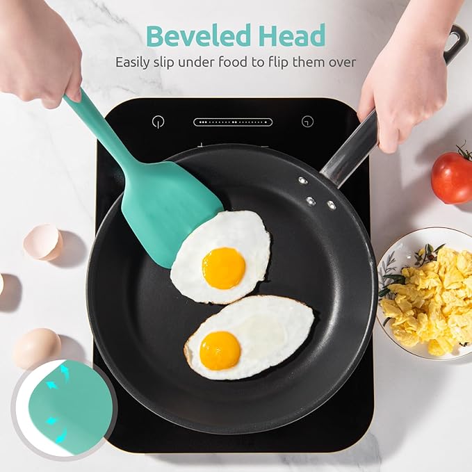 13.6" Solid Silicone Turner: U-Taste 600ºF Heat Resistant Kitchen Spatula Flipper, Food Grade Flexible Wide Seamless Rubber Cooking Utensil for Egg, Pancake, Burger in Nonstick Cookware (Aqua Sky)