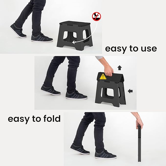 Vigar Compact Step Stool Foldable, 9-inch Step Stools for Adults up to 330 Pound, Lightweight Stool, Non-Slip Folding Step Stool, Black