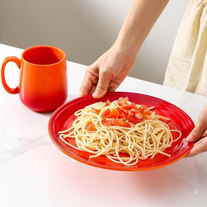 Hasense Ceramic Dinner Plates Set of 2, 10 Inch Premium Dinnerware Dishes, Salad Serving Plates Elegant & Durable, Oven, Microwave & Dishwasher Safe,Perfect for Family and Entertaining,Gradient Orange