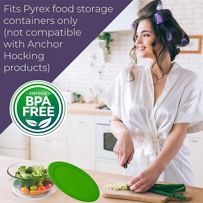 Replacement Lids for Pyrex Containers Round Glass Food Plastic (2) 2-Cup Green (2) 4-Cup Purple (2) 7-Cup Light Blue