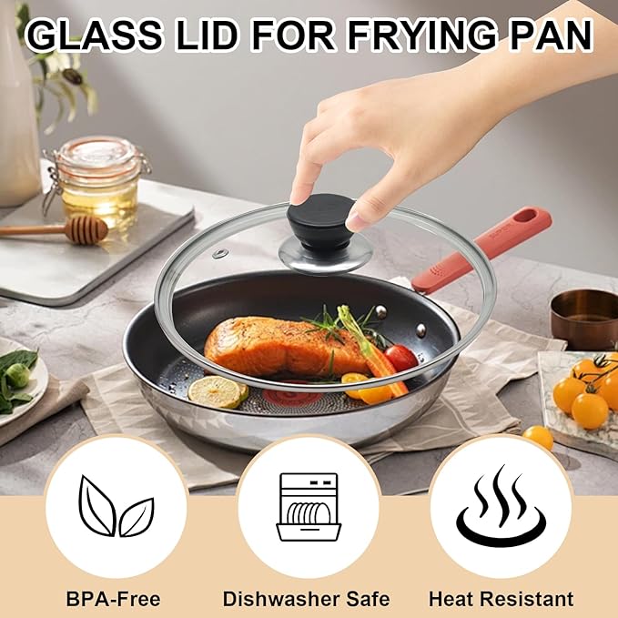 12 Inch Pan Lid, Tempered Glass Lid, Cast Iron Skillet, Pot,Replacement Pan Cover, Clear Frying Pan Lid Fits Pots, Pans and Skillets, Dishwasher Safe