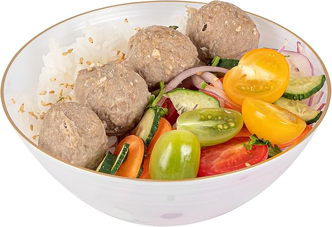 Restaurantware Plastic Bowls 100 Pcs 16 oz Gold Rimmed Disposable Soup Bowls Heavy-Duty White Translucent Rippled Dinnerware Containers for Party, Desserts, Salads, Snacks, and Catering