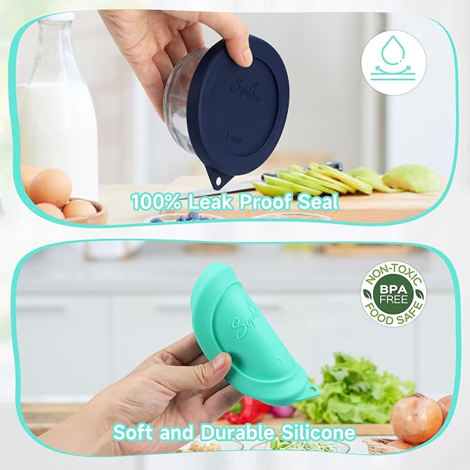 Sophico 1 Cup Round Silicone Storage Cover Lids Replacement for Anchor Hocking and Pyrex 7202-PC Glass Bowls (Container not Included) (Mint - Navy Blue)