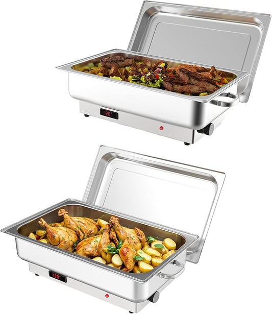 2 PACK Electric Chafing Dish Buffet Set 9QT Buffet Servers and Warmers Digital Display Temperature Warming Tray Stainless Steel Food Warmer for Parties Weddings Caterings