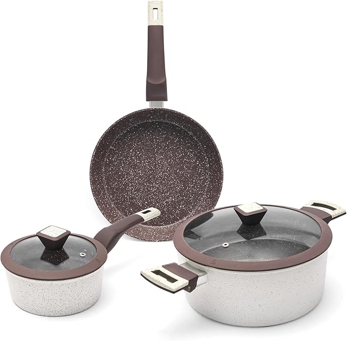 Pots and Pans Set Non Stick, 5Pcs Ceramic Cookware Set, Healthy Non-toxic Induction Cookware with Stay-Cool Handle, Basic Kitchen Utensils Set PFAS-Free