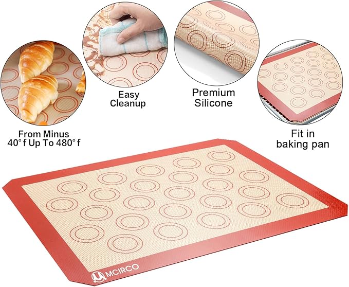 MCIRCO 6 Piece Stainless Steel Baking Sheet with Rack with Silicone Baking Mat Set (2 Pans + 2 Racks + 2 Mats), 12.4 x 9.6 x 1 Inch Cookie Sheet with Cooling Rack, Easy Clean
