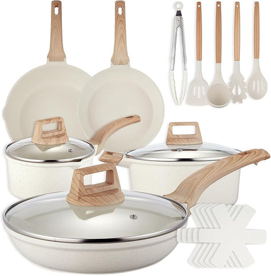 18 Pcs Pots and Pans Set for Kitchen, Nonstick Ceramic Cookware Set, Non Stick Induction Cookware Frying Pans & Saucepans