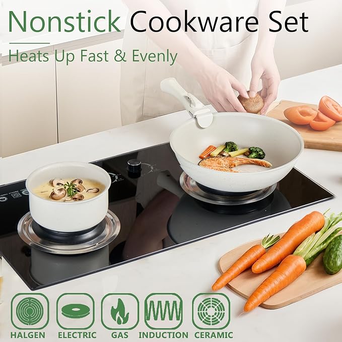 Pots and Pans Set Non Stick (White-7p)