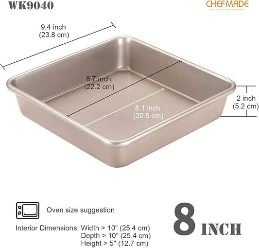 CHEFMADE 9-Inch Square Cake Pan, Non-Stick Deep Dish Bakeware for Oven Baking (Champagne Gold)