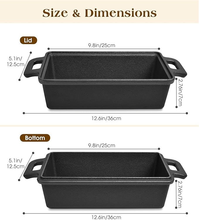 Cast Iron Loaf Pan With Lid, 9×5 in – 2‑in‑1 Heavy‑Duty & Oven‑Safe Loaf Pan for Sourdough & Homemade Bread