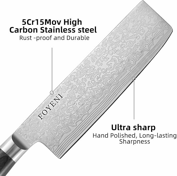 Nakiri Knife - 6.5 Inch Sharp Japanese Chef Knife, High Carbon Stainless Steel Meat and Vegetable Knife with Ergonomic Handle, Multipurpose Kitchen Knife for Effortless Chopping and Slicing