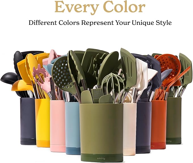 SMIRLY Kitchen Utensils Set, 26PCS Silicone Cooking Utensils Set, Spatula Set with Holder, Stainless Steel Kitchen Gadgets for Home and Kitchen