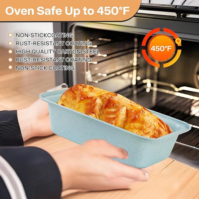 3-Piece Non Stick Bread Pans, 9x5 Inch Stackable Loaf Pan, Advanced Carbon Steel Bread Pans for Homemade Bread, Cakes, Lasagna, Sandwich - Oven-Safe & Easy Clean