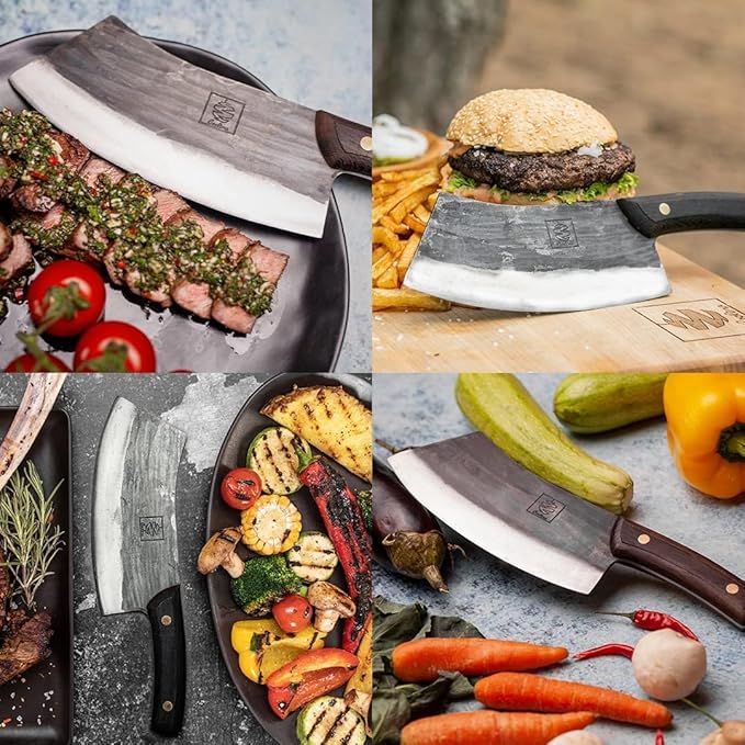 COOLINA Classic Trio Kitchen Knife Set – High-Carbon Steel, Includes Promaja Cleaver, Altomino Chef’s Knife & Butcher Knife, Full Tang, Ergonomic Handle, Precision Cutting for Meat & Vegetables