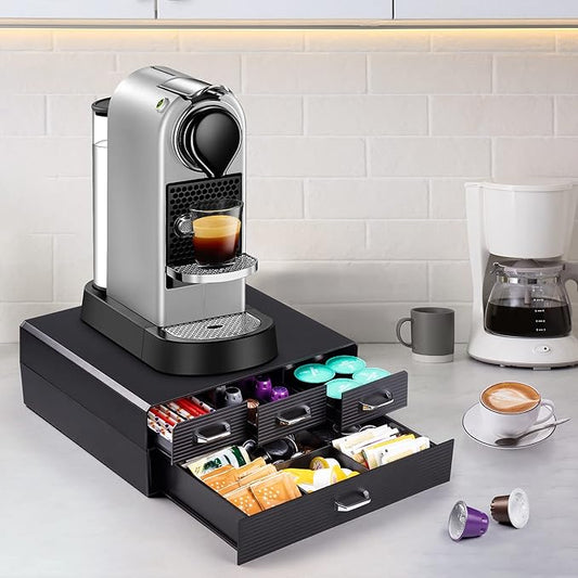 SZQINJI Coffee Pod Organizer 72/96 Pods Coffee Capsule Holder 2-Tier Coffee Pod Storage 4-Drawer Compact, Compatible with Keurig K-cup & Nespresso Capsule
