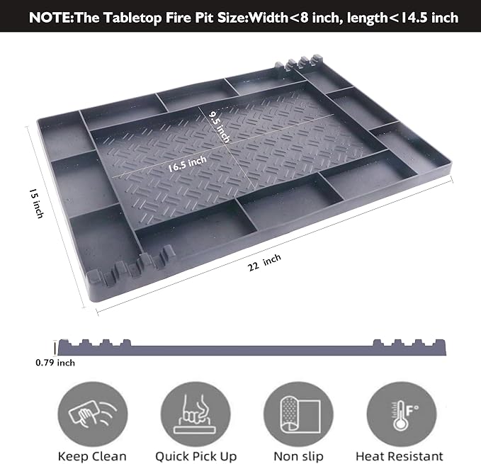 Silicone Mat for Solo Stove Mesa XL&Tabletop Fire Pit,Heat-Resistant Grill Mat, 22"x15",Up to 500°F, Fire Pit Table Protector for Smores,Patio,Cooking,BBQ & Deck-Gray