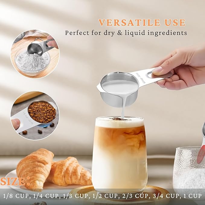 18PCS Measuring Cups and Spoons Set, Include 7 Nesting Measuring Cups, 6 Measuring Spoons and 5 Mini Spoons, Stainless Steel Metal Measuring Set, Kitchen Gadgets for Cooking & Baking