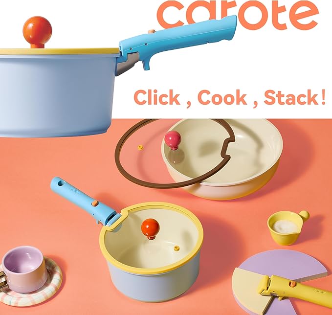 CAROTE 20pcs Ceramic Cookware Set Detachable Handle,Pots and Pans Set Nonstick,Induction Kitchen Cookware with Removable Handle,RV Dishwasher & Oven Safe, PFOA Free
